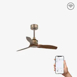 Faro Barcelona Just Fan XS Smart Wi-Fi Ανεμιστήρας Οροφής με Τηλεχειριστήριο Ξύλο Χρυσό – 33428WP