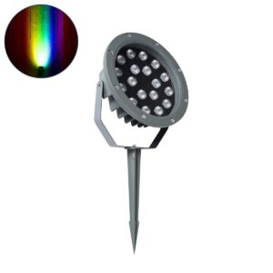 GloboStar® TREELIGHT-RIVA 90366 Σποτ Φωτισμού Ειδικό για Φυτά – Δέντρα με Βάση Κήπου / Καρφωτό LED 24W 2040lm 10° DC 24V Αδιάβροχο IP67 Φ20.5 x Υ6.5cm RGBW DMX512 – Γκρι Ανθρακί – 3 Years Warranty