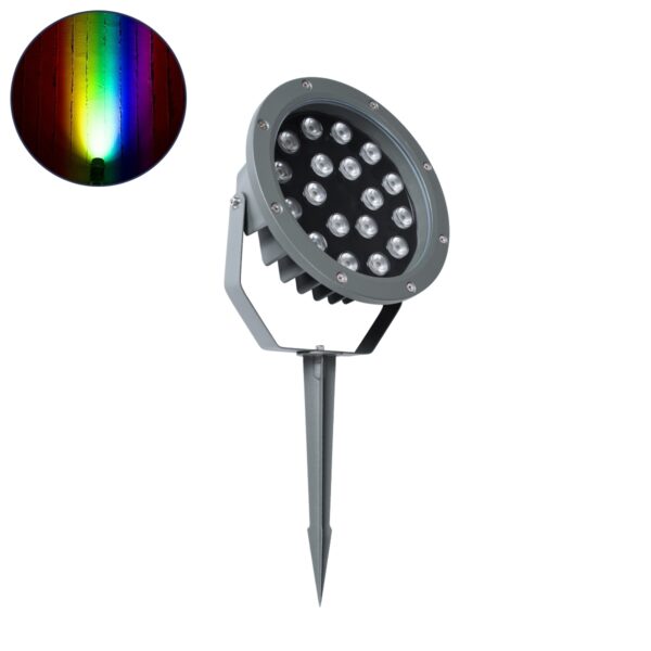 GloboStar® TREELIGHT-RIVA 90366 Σποτ Φωτισμού Ειδικό για Φυτά – Δέντρα με Βάση Κήπου / Καρφωτό LED 24W 2040lm 10° DC 24V Αδιάβροχο IP67 Φ20.5 x Υ6.5cm RGBW DMX512 – Γκρι Ανθρακί – 3 Years Warranty