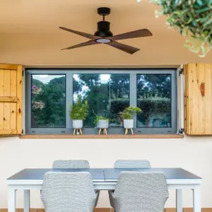 Faro Barcelona Winche Ανεμιστήρας Οροφής Μαύρο/ Καφέ με Τηλεχειριστήριο IP44- 33481