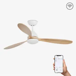Faro Barcelona Poros Smart Wi-Fi Ανεμιστήρας Οροφής με Φως και Τηλεχειριστήριο Λευκός / Ξύλο  – 33524WP