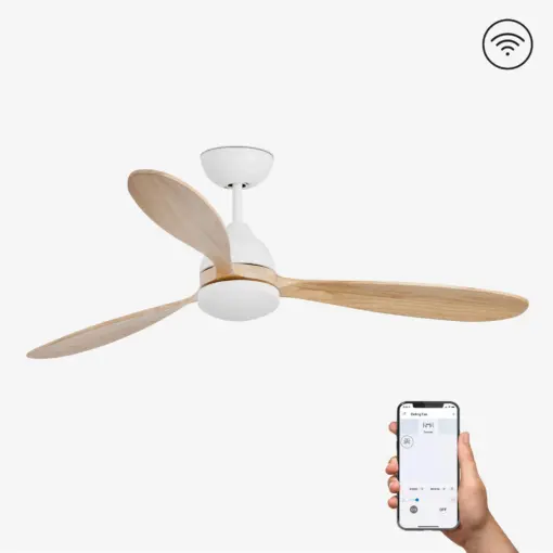 Faro Barcelona Poros Smart Wi-Fi Ανεμιστήρας Οροφής με Φως και Τηλεχειριστήριο Λευκός / Ξύλο  – 33524WP