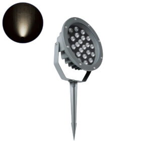 GloboStar® TREELIGHT-RIVA 90365 Σποτ Φωτισμού Ειδικό για Φυτά – Δέντρα με Βάση Κήπου / Καρφωτό LED 24W 2280lm 10° DC 24V Αδιάβροχο IP67 Φ20.5 x Υ6.5cm Φυσικό Λευκό 4500K – Γκρι Ανθρακί – 3 Years Warranty