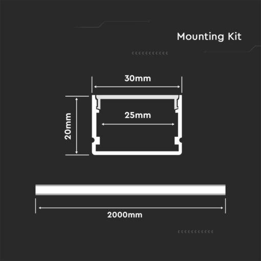 Προφίλ αλουμινίου για ταινίες LED 2000 x 30 x 20mm MILKY V-TAC – 3371