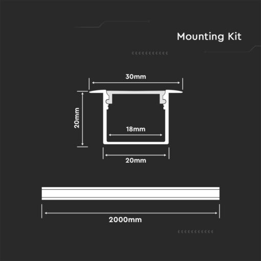 Προφίλ αλουμινίου για ταινίες LED 2000 x 30 x 20mm MILKY V-TAC – 3372