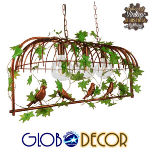 GloboStar® ARMONIA 01648 Vintage Industrial Κρεμαστό Φωτιστικό Οροφής Τρίφωτο 3 x E27 Καφέ Σκουριά Μεταλλικό Πλέγμα Μ85.5 x Π37.5 x Y38cm