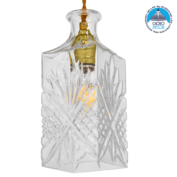 GloboStar® BRANDY 01516 Vintage Κρεμαστό Φωτιστικό Οροφής Μονόφωτο 1 x E27 Γυάλινο Διάφανο Φ10 x Υ24cm