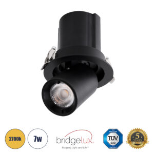 GloboStar® VIRGO-S 60305 Χωνευτό LED Spot Downlight TrimLess Φ9cm 7W 875lm 36° AC 220-240V IP20 Φ9cm x Υ9cm – Στρόγγυλο – Μαύρο – Θερμό Λευκό 2700K – Bridgelux COB – 5 Years Warranty