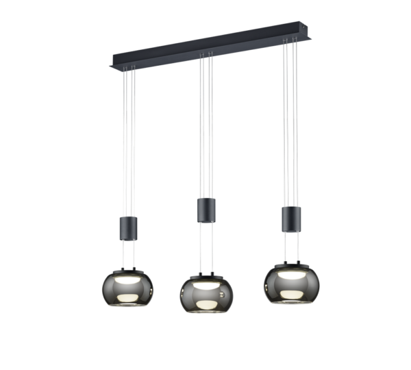 Κρεμαστό Φωτιστικό Trio Lighting MADISON 3x SMD, 8W · 2700lm, 3000K Μαύρο Ματ Αλουμίνιο, Step Dimmable – 342010332