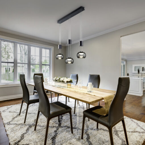 Κρεμαστό Φωτιστικό Trio Lighting MADISON 3x SMD, 8W · 2700lm, 3000K Μαύρο Ματ Αλουμίνιο, Step Dimmable – 342010332