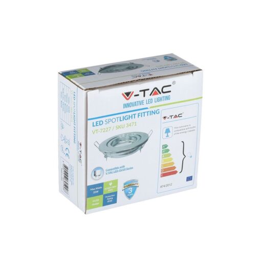 Κουτί φωτιστικού σποτ V-TAC LED VT-7227, στρόγγυλο, συμβατό με GU10, IP20, 3 χρόνια εγγύηση.