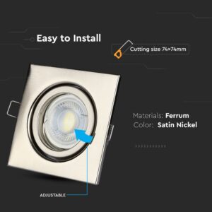 Ρυθμιζόμενο φωτιστικό οροφής, φερούμ κατασκευή, σατινέ νίκελ, εύκολη εγκατάσταση, διάσταση κοπής 74x74mm.