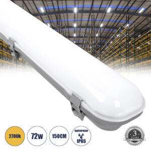 GloboStar® 60178 LED Γραμμικό Βιομηχανικό Φωτιστικό Tri-Proof 150cm 72W 8162lm 120° AC 220-240V Αδιάβροχο IP65 Μ150 x Π10,5 x Υ8cm Θερμό Λευκό 2700K – 3 Χρόνια Εγγύηση