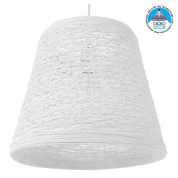 GloboStar® PLAYROOM 01562 Vintage Κρεμαστό Φωτιστικό Οροφής Μονόφωτο 1 x E27 Λευκό Ξύλινο Ψάθινο Rattan Φ32 x Υ27cm
