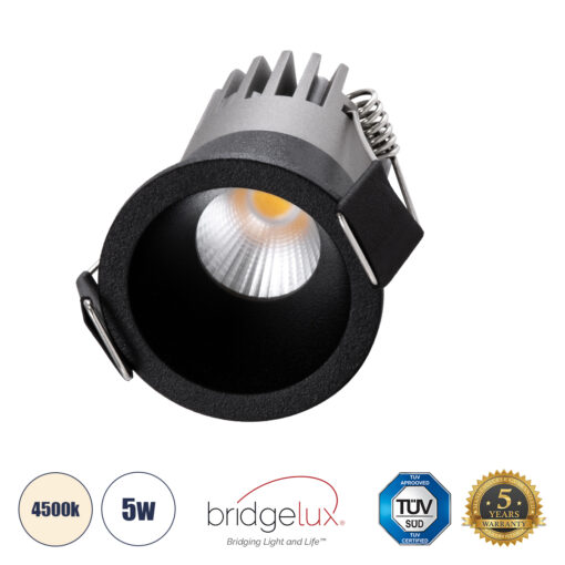 GloboStar® MICRO-S 60238 Χωνευτό LED Spot Downlight TrimLess Φ4cm 5W 650lm 38° AC 220-240V IP20 Φ4 x Υ5.9cm – Στρόγγυλο – Μαύρο – Φυσικό Λευκό 4500K – Bridgelux COB – 5 Years Warranty