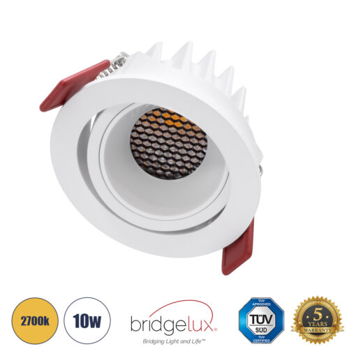 GloboStar® LEO-R 60285 Χωνευτό LED Spot Downlight TrimLess Φ8.5cm 10W 1250lm 38° AC 220-240V IP20 Φ8.5 x Υ6.6cm – Στρόγγυλο – Κινούμενο – Λευκό & Anti-Glare HoneyComb – Θερμό Λευκό 2700K – Bridgelux COB – 5 Years Warranty