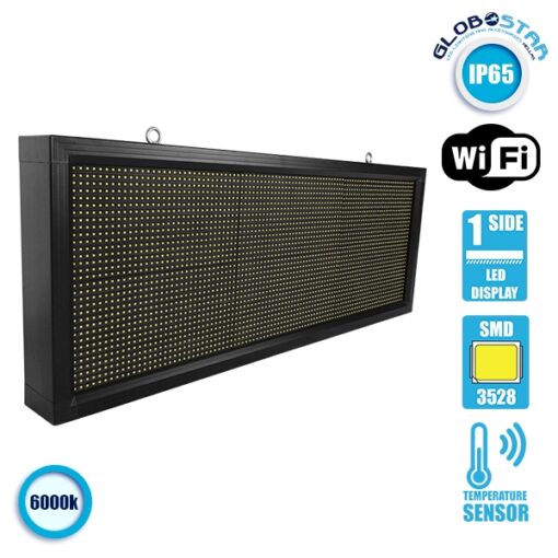 GloboStar® 90270 Κυλιόμενη Ψηφιακή Επιγραφή P10 LED SMD AC 220-240V με Wi-Fi – Αδιάβροχή IP54 – Μονής Όψης – Μ104 x Π9 x Υ40cm Ψυχρό Λευκό 6000K