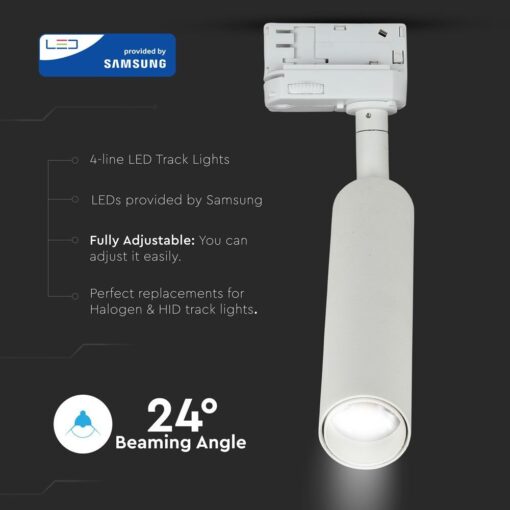 LED Φωτιστικό Ράγας Λευκό 7W V-TAC PRO Samsung Chip COB CRI >90 24° 420lm Θερμό Λευκό 3000K – 350