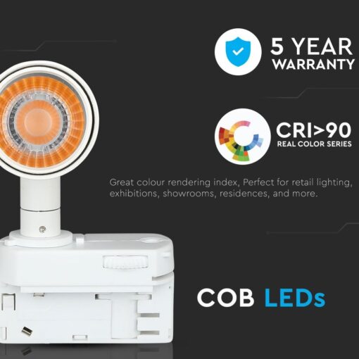 LED Φωτιστικό Ράγας Λευκό 7W V-TAC PRO Samsung Chip COB CRI >90 24° 420lm Θερμό Λευκό 3000K – 350