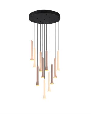 Κρεμαστό Φωτιστικό Ροζέτα με 11 Σποτ Μαύρο Ματ-Καφέ-Taupe FIATO LED 33W CCT 4400lm Step Dimmable Trio Lighting – 352091117