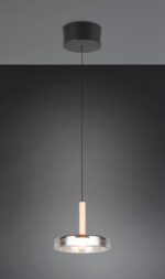 Κρεμαστό Μονόφωτο Ξύλο+Φιμέ Γυαλί CELESTE LED 10W 1100lm Step Dimmable 3000Κ Trio Lighting – 354910132