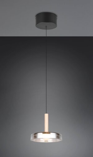 Κρεμαστό Μονόφωτο Ξύλο+Φιμέ Γυαλί CELESTE LED 10W 1100lm Step Dimmable 3000Κ Trio Lighting – 354910132