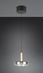 Κρεμαστό Μονόφωτο Ξύλο+Φιμέ Γυαλί CELESTE LED 10W 1100lm Step Dimmable 3000Κ Trio Lighting – 354910132