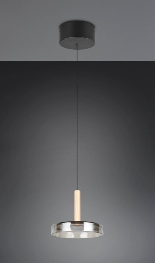 Κρεμαστό Μονόφωτο Ξύλο+Φιμέ Γυαλί CELESTE LED 10W 1100lm Step Dimmable 3000Κ Trio Lighting – 354910132