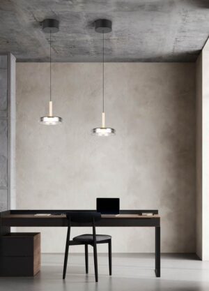 Κρεμαστό Μονόφωτο Ξύλο+Φιμέ Γυαλί CELESTE LED 10W 1100lm Step Dimmable 3000Κ Trio Lighting – 354910132