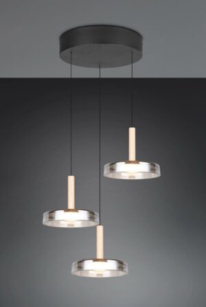 Κρεμαστό Φωτιστικό Ροζέτα με 3 Σποτ Ξύλο+Φιμέ Γυαλί CELESTE LED 22.5W 2250lm Step Dimmable 3000Κ Trio Lighting – 354930332