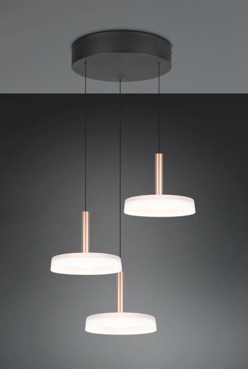 Κρεμαστό Φωτιστικό Ροζέτα με 3 Σποτ Καφέ+Λευκό Γυαλί CELESTE LED 22.5W 2250lm Step Dimmable 3000Κ Trio Lighting – 354930365