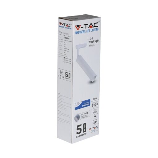LED Φωτιστικό Ράγας Λευκό 15W V-TAC PRO Samsung Chip COB CRI >90 24° 1050lm Θερμό Λευκό 3000K – 356