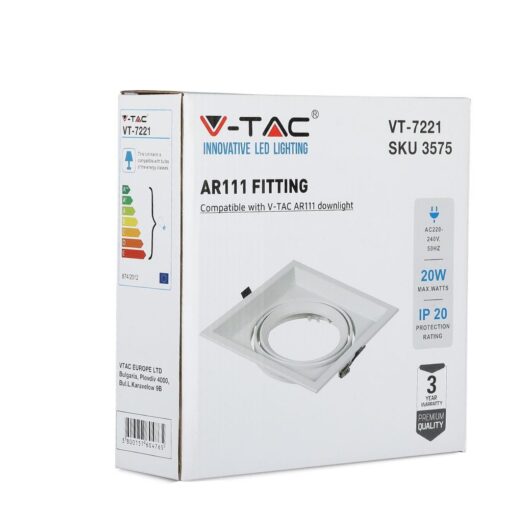 Χωνευτή Βάση 1xAR111 V-TAC Ρυθμιζόμενη Λευκή Αλουμίνιο – 3575