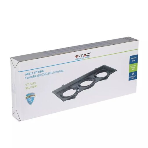 Χωνευτή βάση 3xAR111 Μαύρο σώμα  V-TAC – 3583