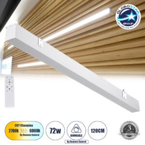 GloboStar® ORION 61031-W Γραμμικό Φωτιστικό Τοίχου – Απλίκα Linear LED CCT 72W 8600lm 120° AC 220-240V Μ120 x Π5.5 x Υ7cm – Εναλλαγή Φωτισμού μέσω Τηλεχειριστηρίου All In One Ψυχρό 6000k+Φυσικό 4500k+Θερμό 2700k Dimmable – Λευκό – 3 Years Warranty