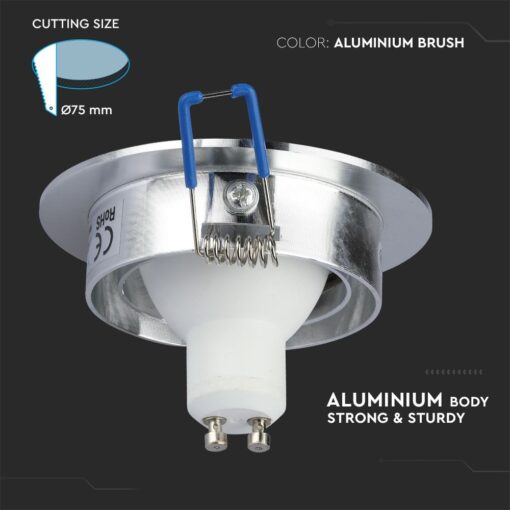 Σποτ φωτιστικό αλουμινίου, στιβαρό, χρώμα Aluminium Brush, διαμέτρου κοπής 75 χιλιοστά.