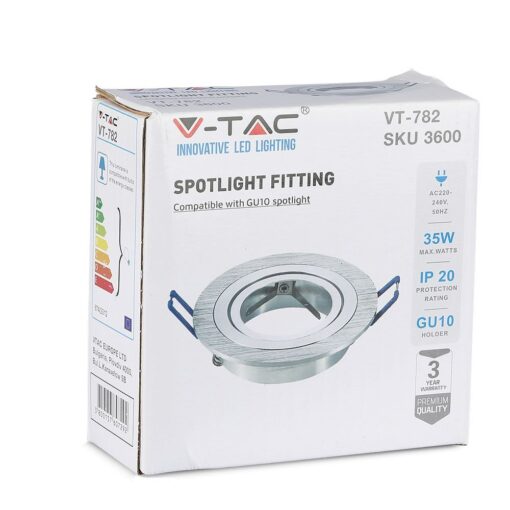 LED σποτ φωτιστικό V-TAC VT-782, GU10, μέγ. 35W, IP20, ασημένιο, για επαγγελματική και οικιακή χρήση.