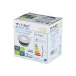 Συσκευασία V-TAC φωτιστικού spot LED, GU10 35W, προστασία IP54, λευκό, στρόγγυλο, εγγύηση 3 χρόνια.