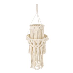 GloboStar® 36200 ETHIOPIA Καπέλο Φωτιστικού Boho – Μακραμέ Πλεκτό Χειροποίητο Μπεζ Υφασμάτινο με Σχοινί Φ30 x Υ90cm