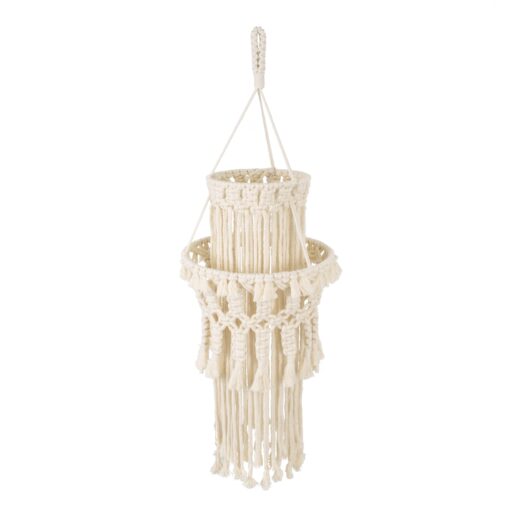 GloboStar® 36200 ETHIOPIA Καπέλο Φωτιστικού Boho – Μακραμέ Πλεκτό Χειροποίητο Μπεζ Υφασμάτινο με Σχοινί Φ30 x Υ90cm