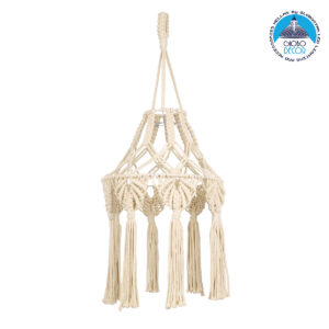 GloboStar® 36201 MOROCCO Καπέλο Φωτιστικού Boho – Μακραμέ Πλεκτό Χειροποίητο Μπεζ Υφασμάτινο με Σχοινί Φ30 x Υ70cm