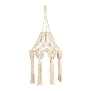 GloboStar® 36201 MOROCCO Καπέλο Φωτιστικού Boho – Μακραμέ Πλεκτό Χειροποίητο Μπεζ Υφασμάτινο με Σχοινί Φ30 x Υ70cm