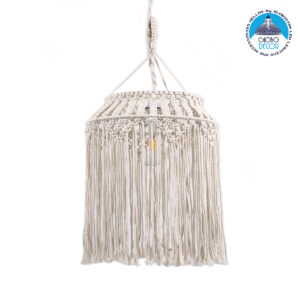 GloboStar® ALGERIA 36202 Boho – Μακραμέ – Macrame Κρεμαστό Φωτιστικό Οροφής Μονόφωτο 1 x E27 Πλεκτό Χειροποίητο Μπεζ Υφασμάτινο με Σχοινί Φ40 x Υ50cm