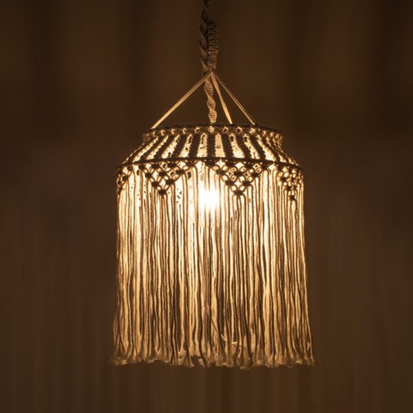 GloboStar® ALGERIA 36202 Boho – Μακραμέ – Macrame Κρεμαστό Φωτιστικό Οροφής Μονόφωτο 1 x E27 Πλεκτό Χειροποίητο Μπεζ Υφασμάτινο με Σχοινί Φ40 x Υ50cm