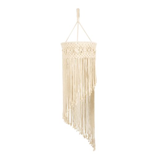 GloboStar® 36203 TUNISIA Καπέλο Φωτιστικού Boho – Μακραμέ Πλεκτό Χειροποίητο Μπεζ Υφασμάτινο με Σχοινί Φ30 x Υ120cm