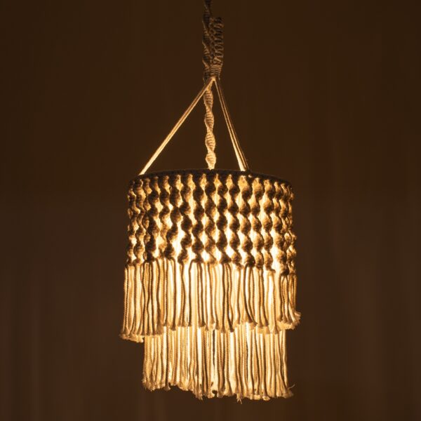 GloboStar® ALGERIA 36204 Boho – Μακραμέ – Macrame Κρεμαστό Φωτιστικό Οροφής Μονόφωτο 1 x E27 Πλεκτό Χειροποίητο Μπεζ Υφασμάτινο με Σχοινί Φ30 x Υ40cm