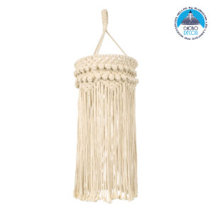 GloboStar® 36205 UGANDA Καπέλο Φωτιστικού Boho – Μακραμέ Πλεκτό Χειροποίητο Μπεζ Υφασμάτινο με Σχοινί Φ25 x Υ70cm
