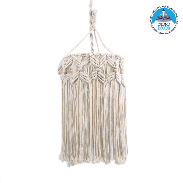 GloboStar® CONGO 36206 Boho – Μακραμέ – Macrame Κρεμαστό Φωτιστικό Οροφής Μονόφωτο 1 x E27 Πλεκτό Χειροποίητο Μπεζ Υφασμάτινο με Σχοινί Φ30 x Υ50cm