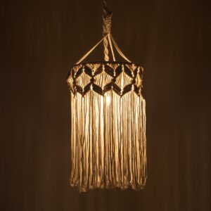 GloboStar® CONGO 36206 Boho – Μακραμέ – Macrame Κρεμαστό Φωτιστικό Οροφής Μονόφωτο 1 x E27 Πλεκτό Χειροποίητο Μπεζ Υφασμάτινο με Σχοινί Φ30 x Υ50cm