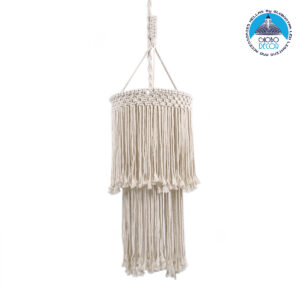 GloboStar® ZAMBIA 36208 Boho – Μακραμέ – Macrame Κρεμαστό Φωτιστικό Οροφής Μονόφωτο 1 x E27 Πλεκτό Χειροποίητο Μπεζ Υφασμάτινο με Σχοινί Φ30 x Υ60cm
